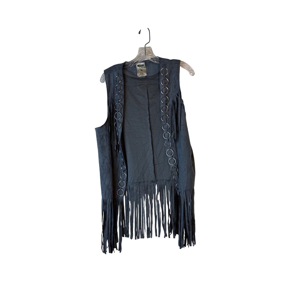 Vocal Women's Gray‎ Faux Suede Fringe & Ring Detail Sleeveless Vest Size Medium